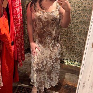 Tan and Brown Silk Dress